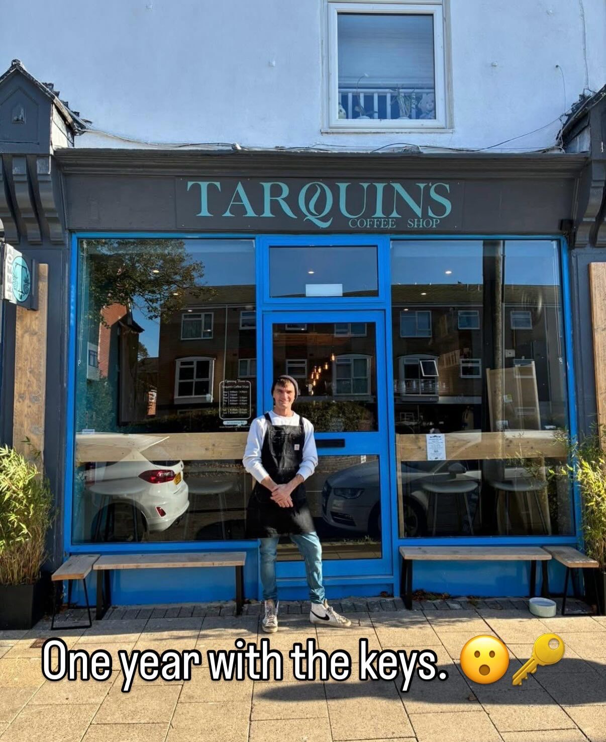 Tarquin's Coffee Shop branding surrounded by plants